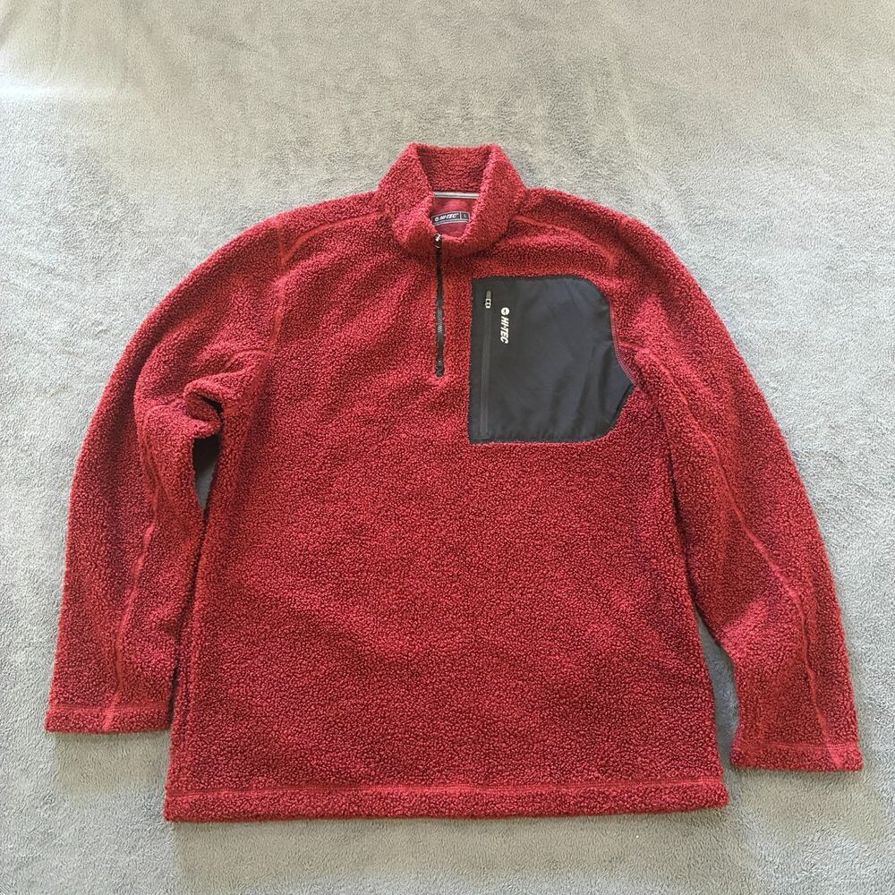 Hi-Tec Red Burgundy Outdoor Thermo Fleece 1/4 Zip Pullover Sweater Men's Size L